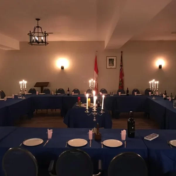 Weston Masonic Temple Banquet Hall set up for a formal dinner.