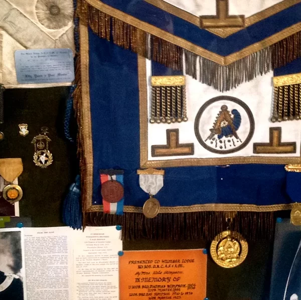 miscellaneous Masonic Regalia including a Grand Lodge apron and various pins