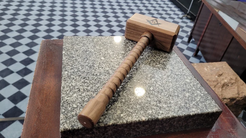Masonic Gavel With Sounding Block Square Head With Gripped Handle